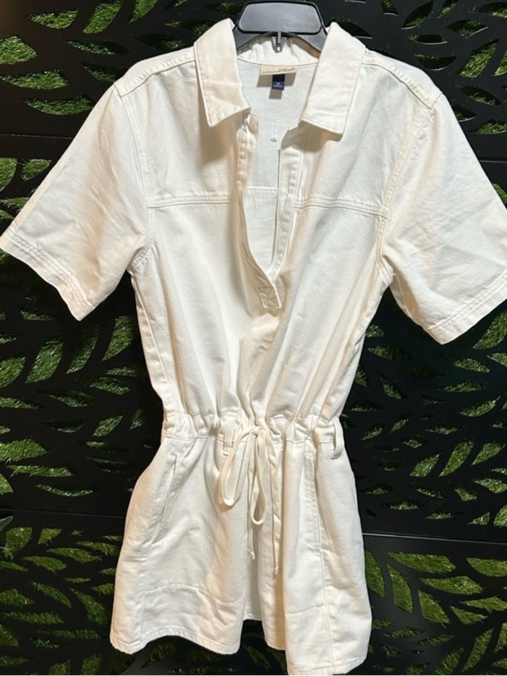 NWT- medium universal threads white denim Y2K drawstring waist mini dress - Picture 7 of 10